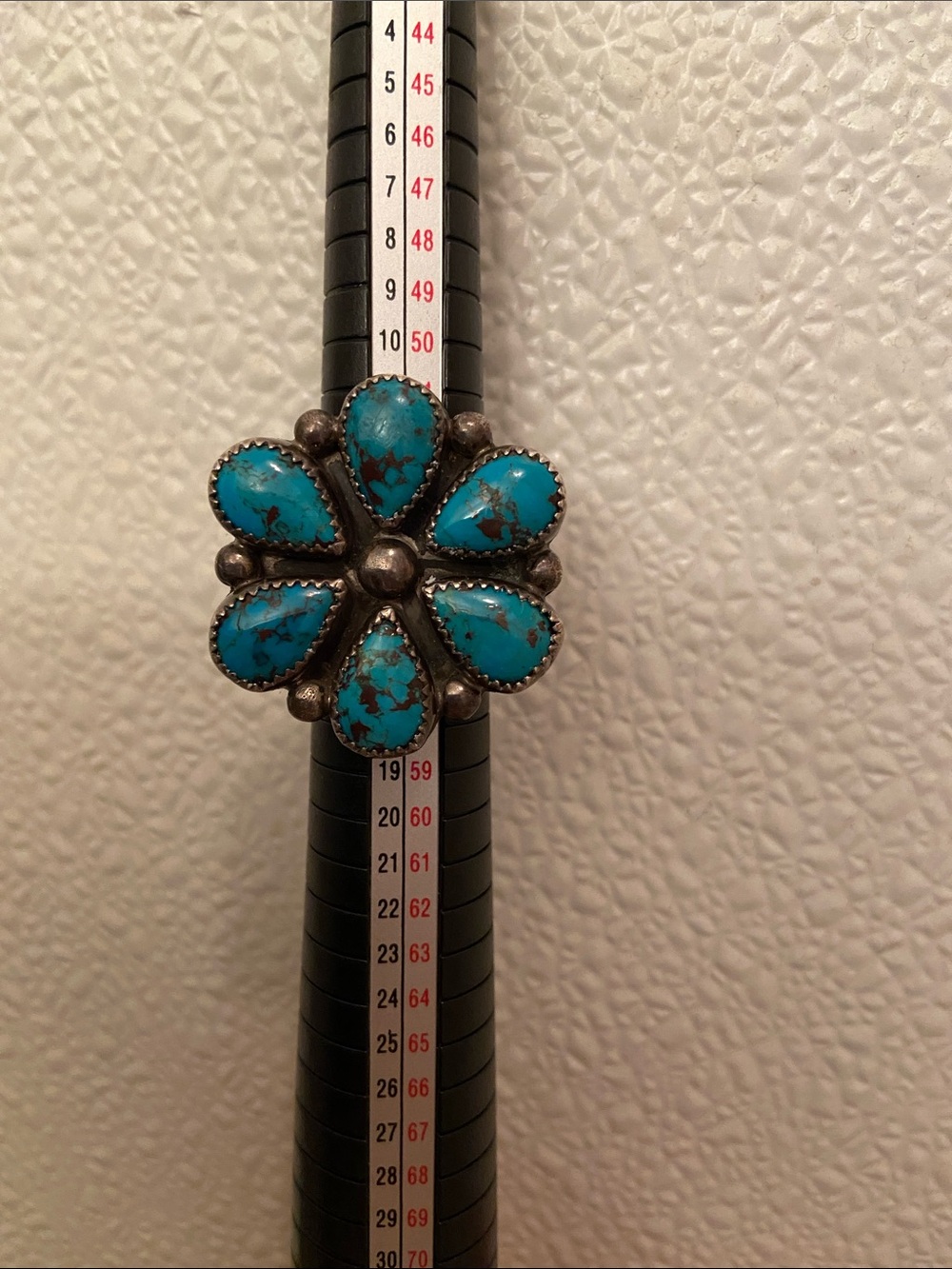 Vintage Native American Turquoise Cluster Flower Ring - Picture 3 of 10